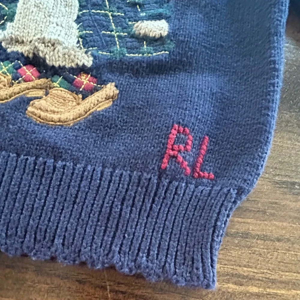 Ralph Lauren Polo Bear Cotton Sweater Kids Size 2 Scalloped Trim Preppy Classic